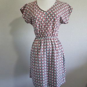 Paisley and Ivy Teal & Red Chevron Dress Sz M